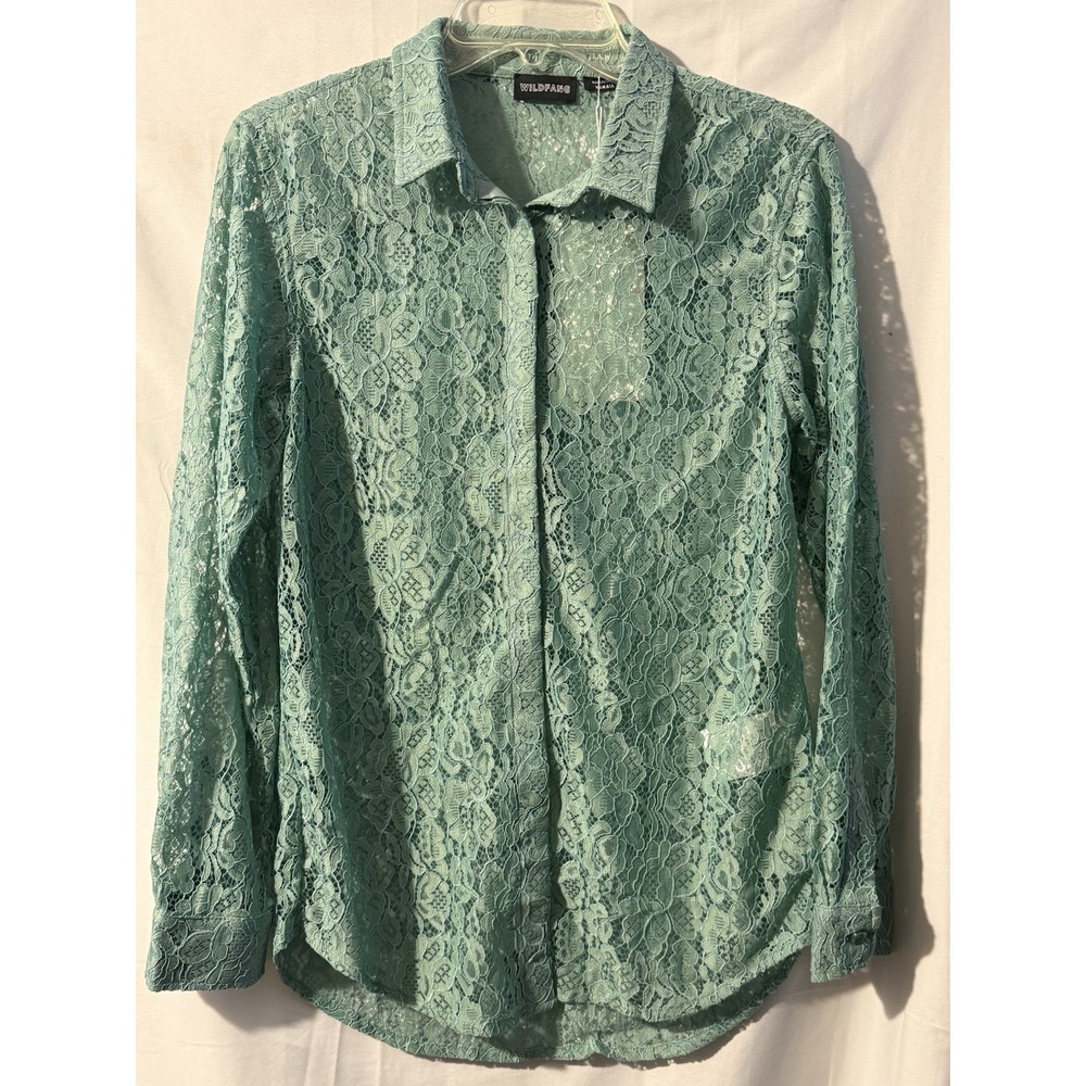 Wildfang Empower Lace Button Up Shirt XS Green Floral Lace NWT WN8602